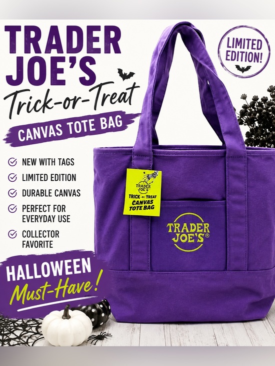 Trader Joe'S Handbags - NWT Trader Joe’s Purple Trick-or-Treat Canvas Tote Bag Halloween Reusable